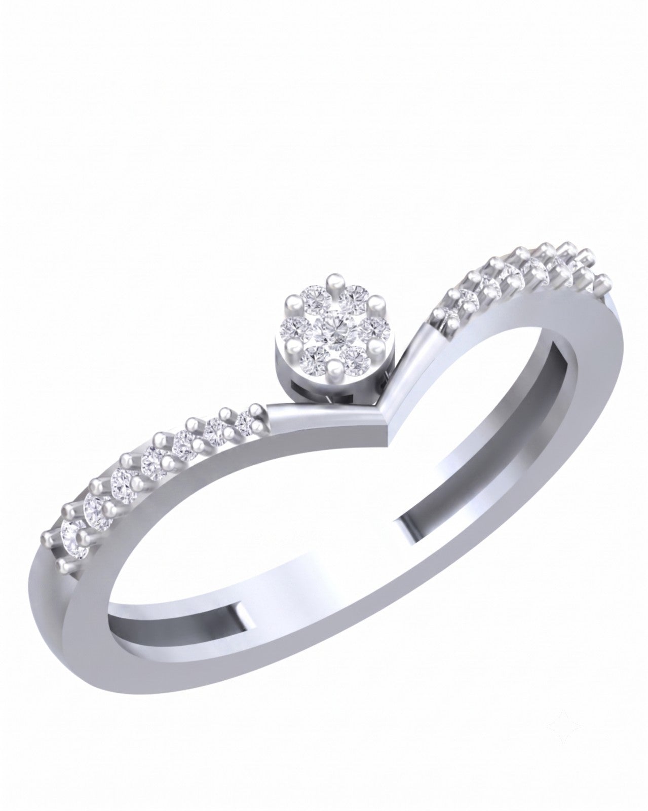 White gold and diamond with cluster setting on a white background.