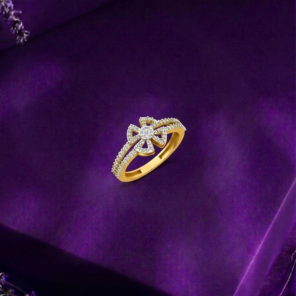 YGold and diamond with floral design on a purple surface.