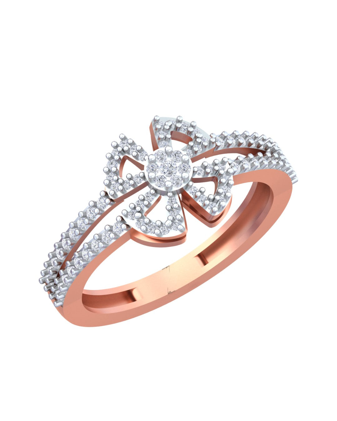 Rose gold and diamond with floral design on a white background.