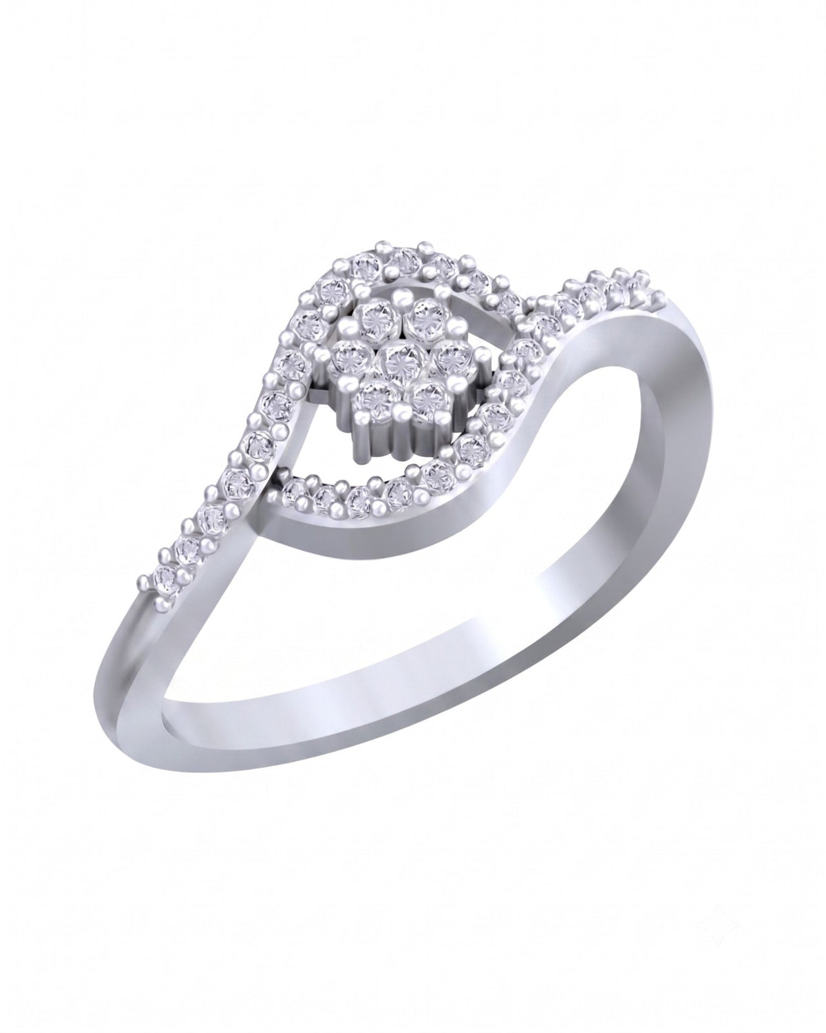 White gold and diamond with floral design on a white background.