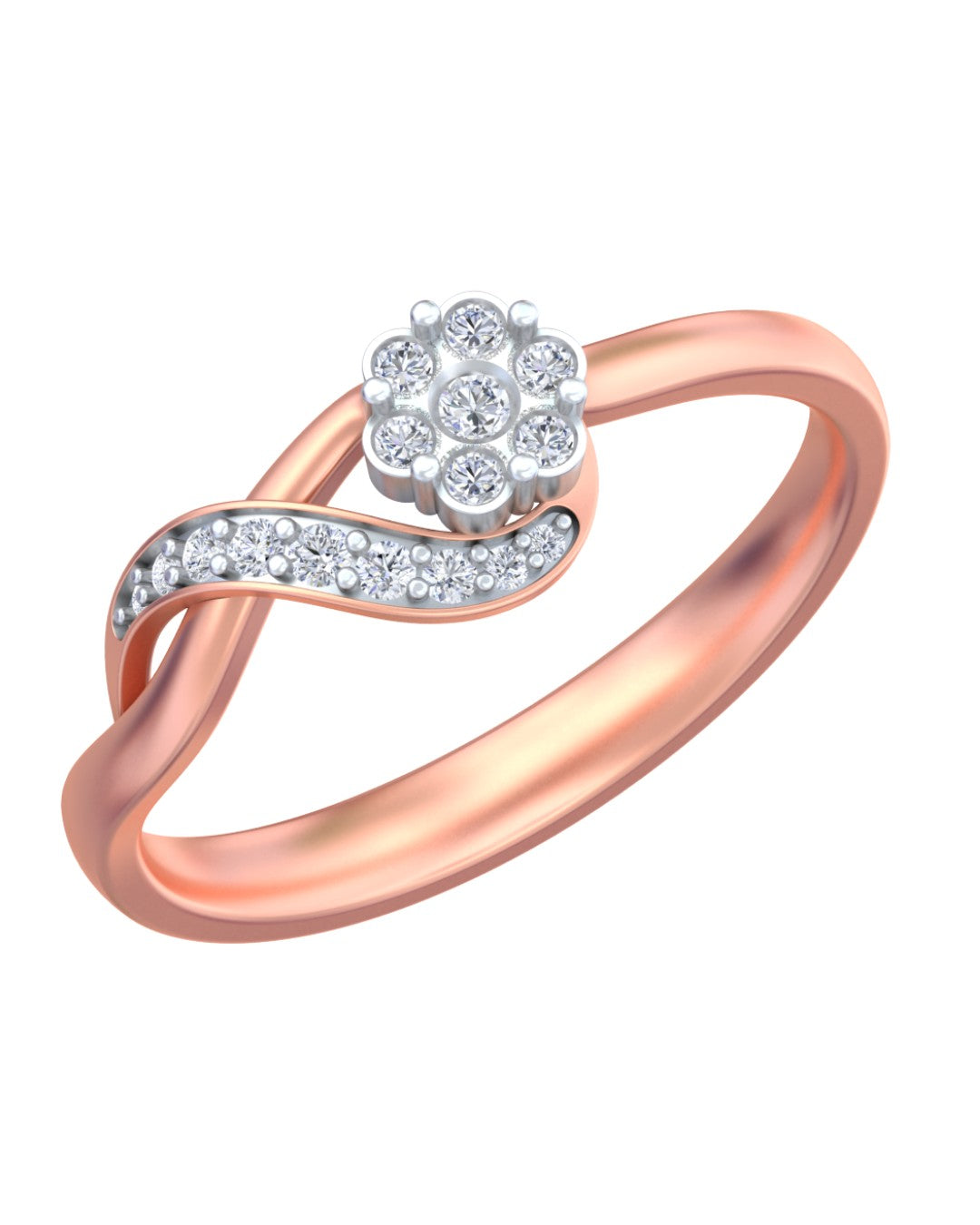 Rose gold and diamond with floral ddesign on a white background.