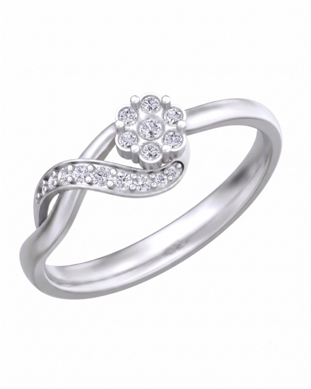 White gold and diamond with floral ddesign on a white background.