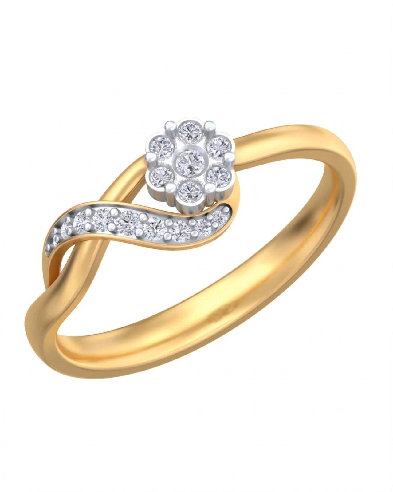 Yellow gold and diamond with floral ddesign on a white background.