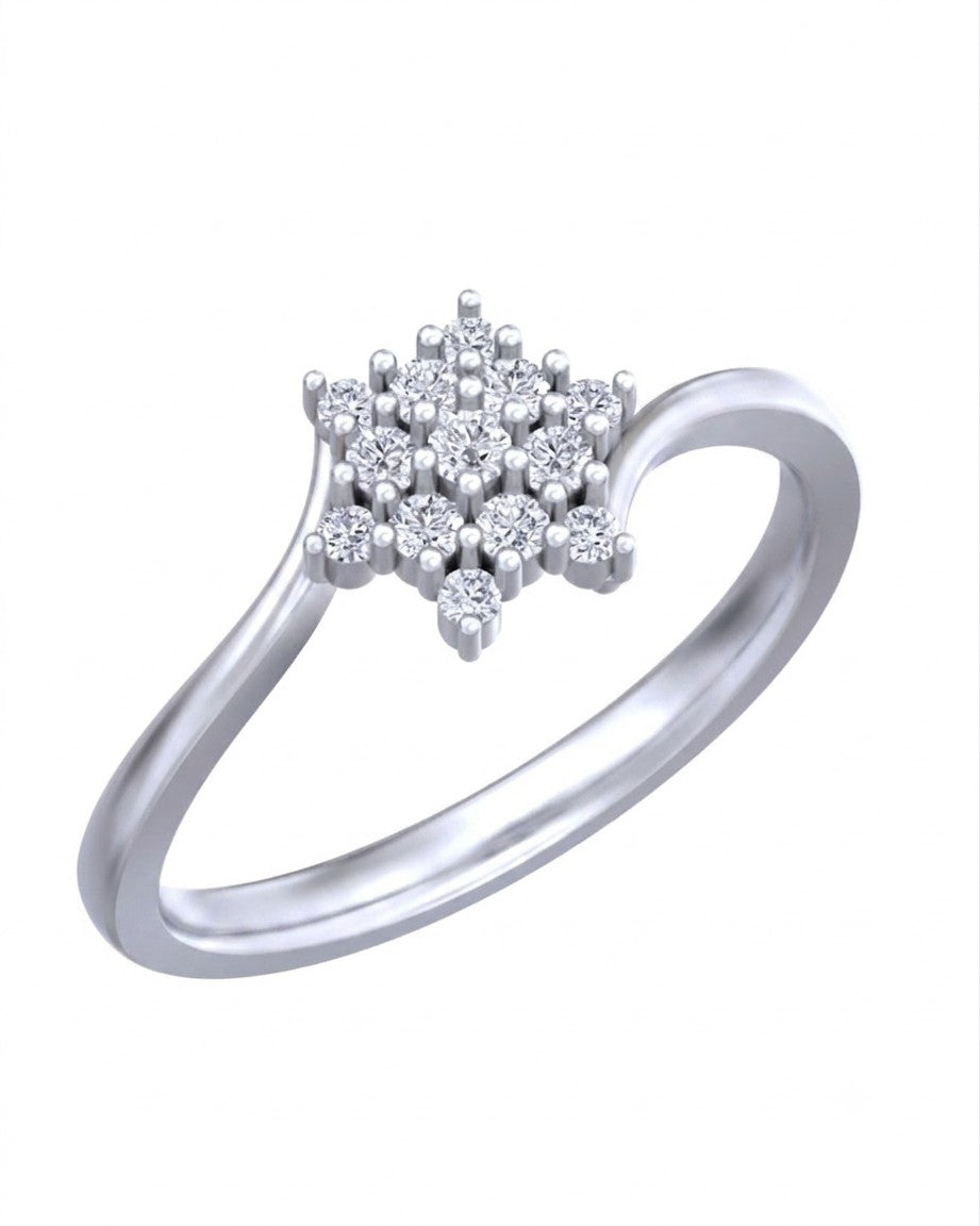 White gold and diamond with floral cluster design on a white background.