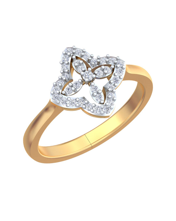 Gold & Diamond Floral Ring For Women KRB10280
