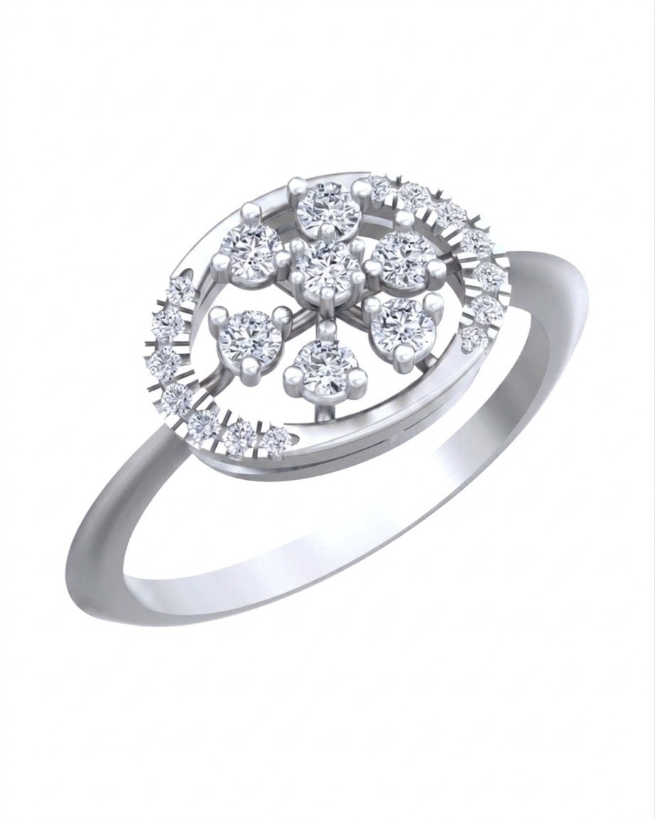 White gold and diamond with floral design on a white background.