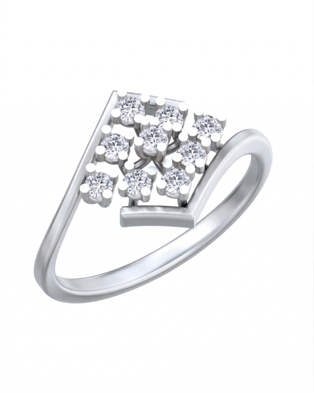 White gold ring with diamond accents on a white background