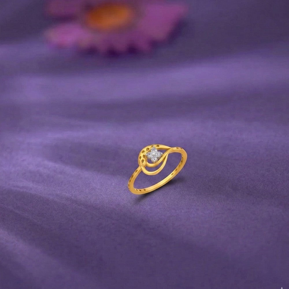 Gold and diamond with floral-design on a purple surface.