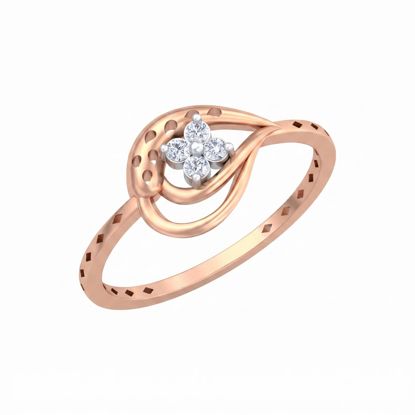 Rose gold and diamond with floral-design on a white background.