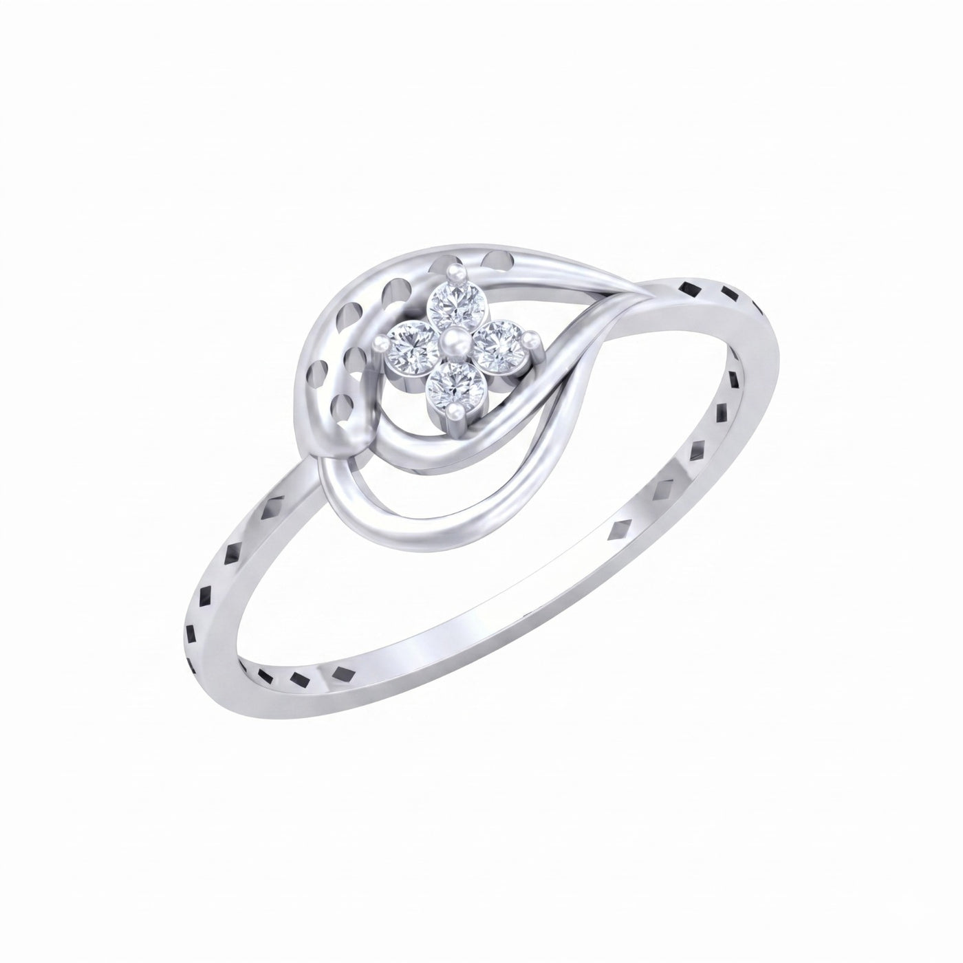 White gold and diamond with floral-design on a white background.