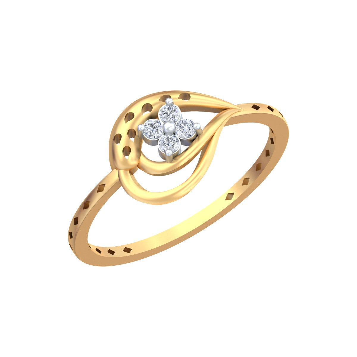 Yellow gold and diamond with floral-design on a white background.