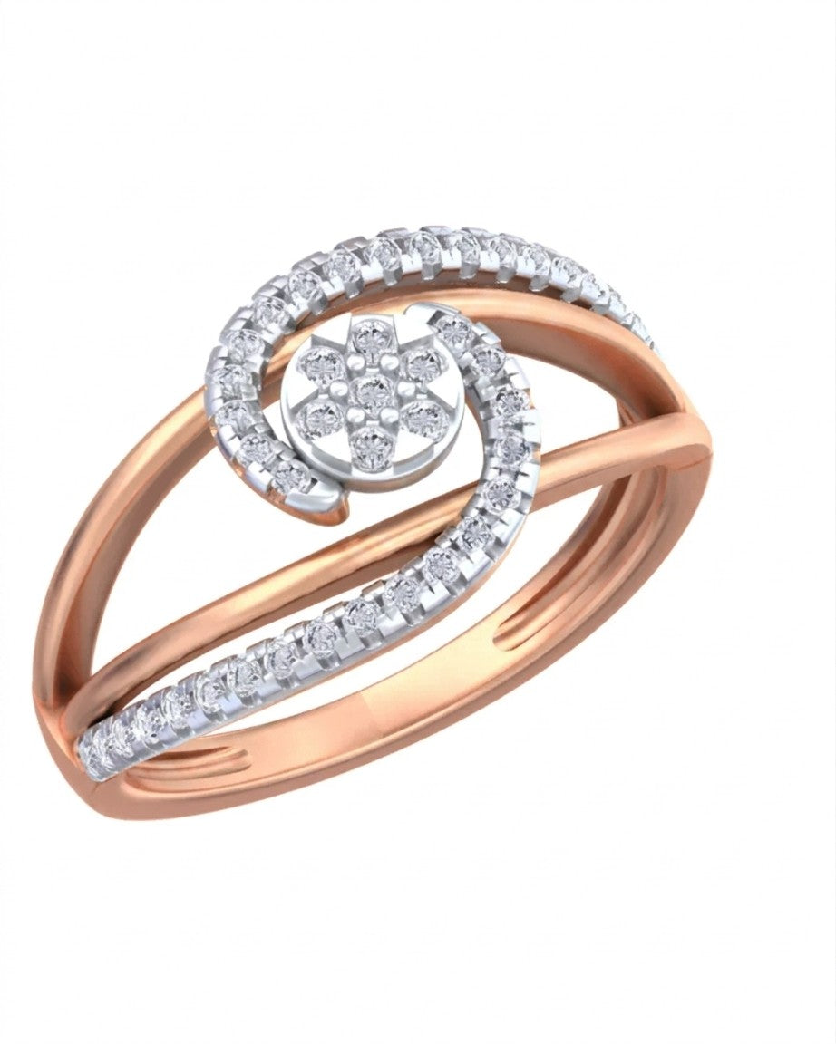 A rose gold featuring a pavé-set clear diamond center, shown on a plain white background.