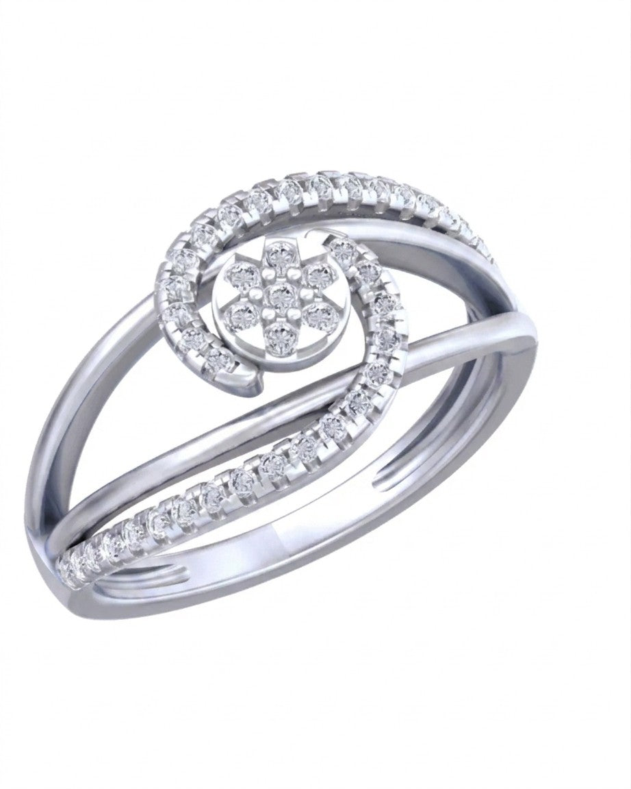 A white gold featuring a pavé-set clear diamond center, shown on a plain white background.