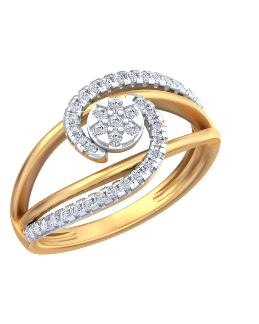 A yellow gold featuring a pavé-set clear diamond center, shown on a plain white background.