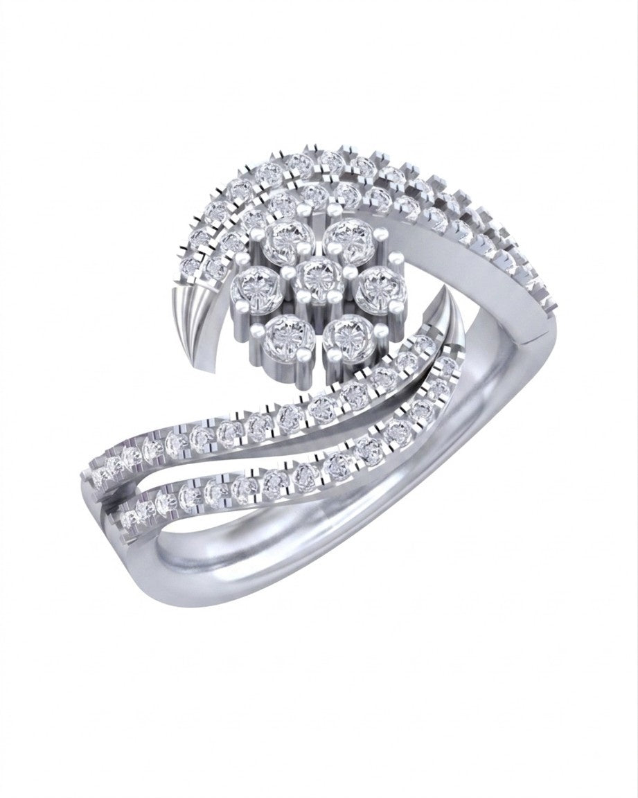 A white gold and white gold ring featuring a central cluster, shown on a plain white background.