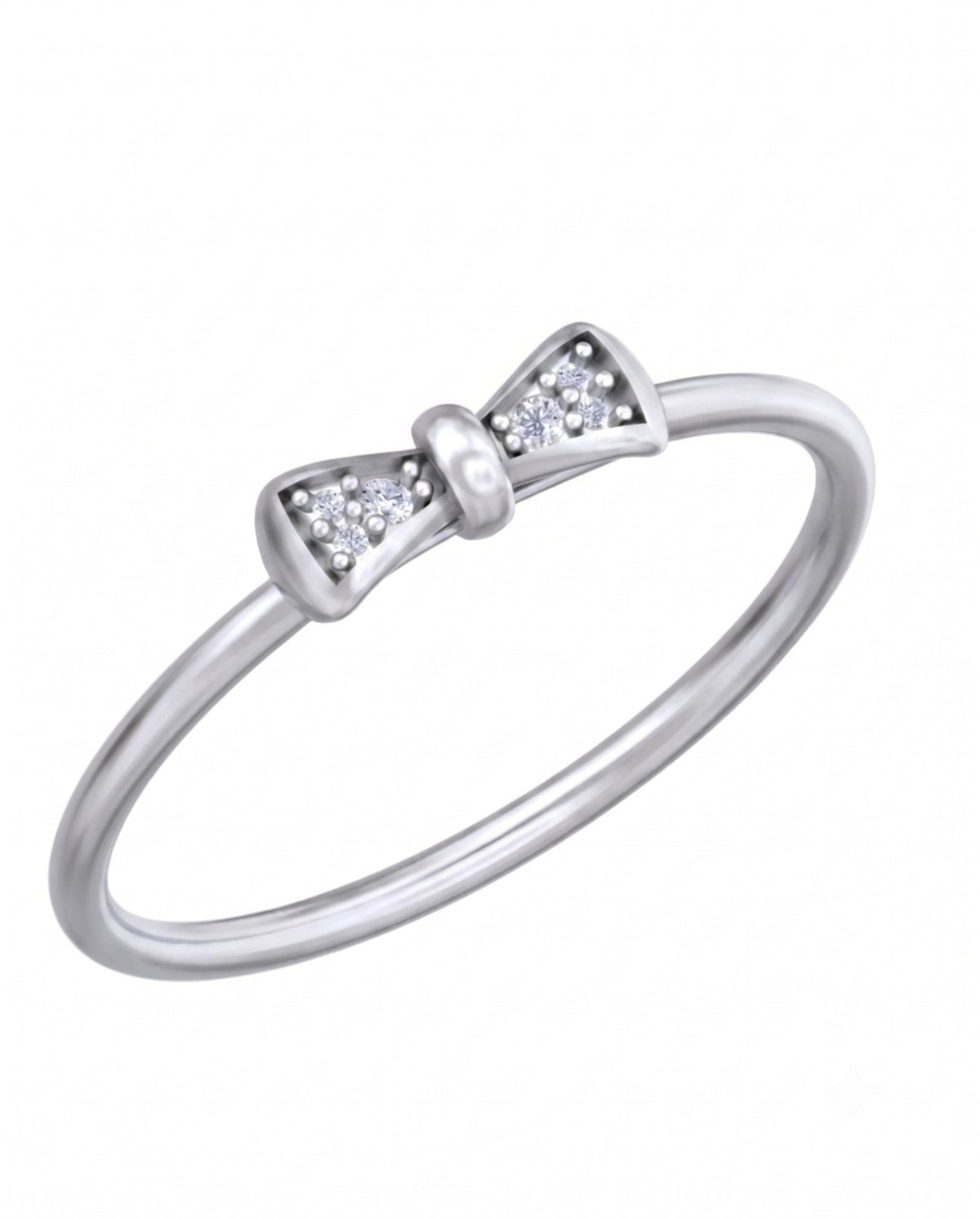 White gold and diamond with bow-design on a white background.