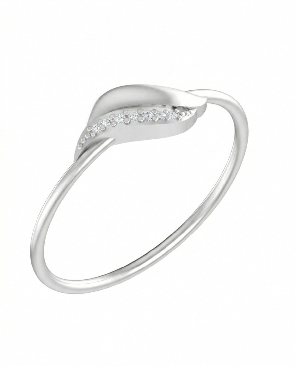 White gold ring with diamond accents on a white background