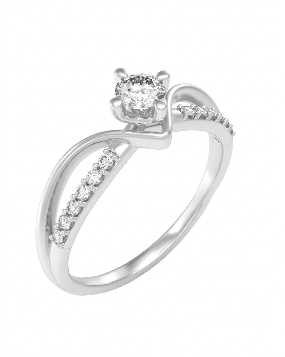 White gold ring with a diamond on a white background.