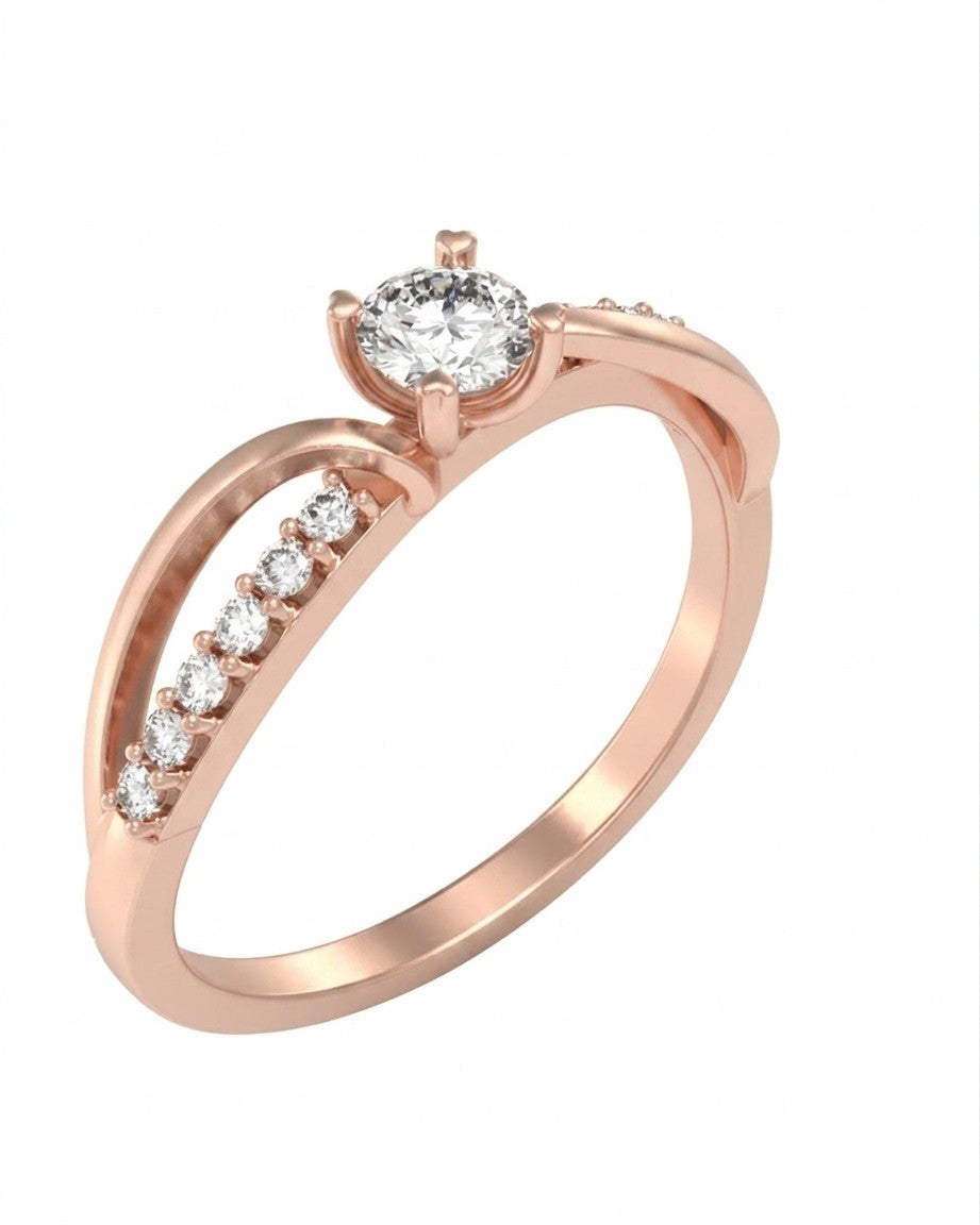 Rose ring with a central diamond on  a white background
