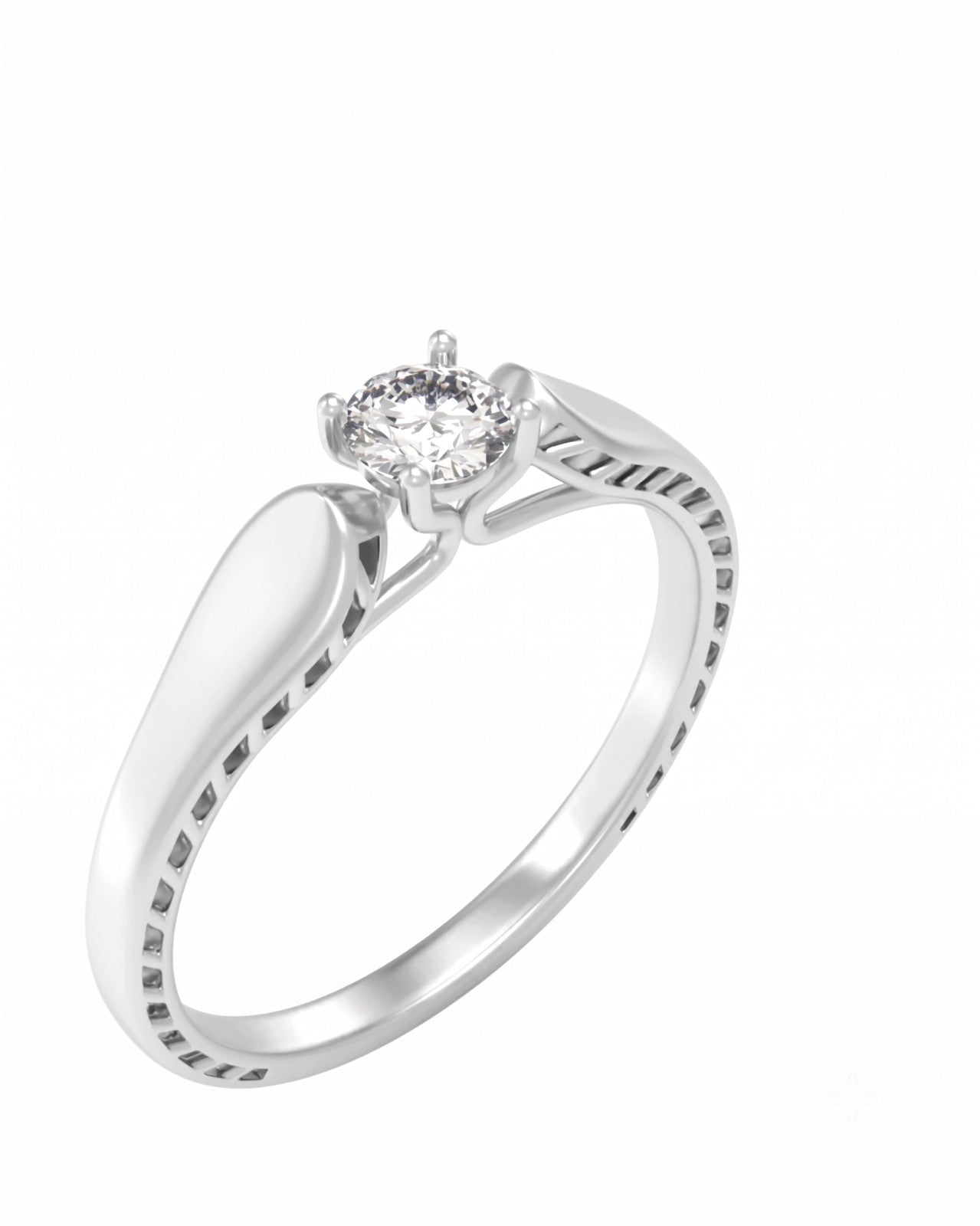 White gold and diamond with solitaire on a white background.