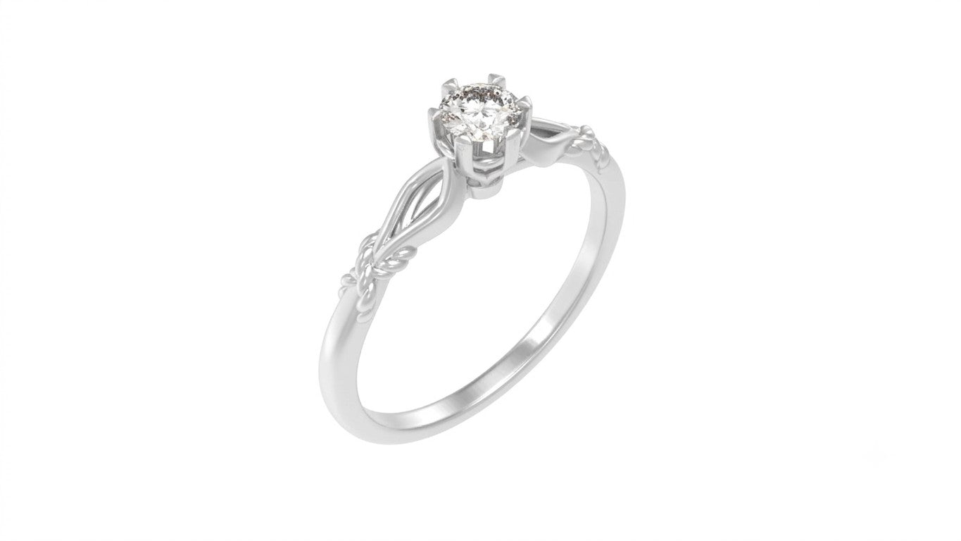 White gold ring with a diamond on a white background