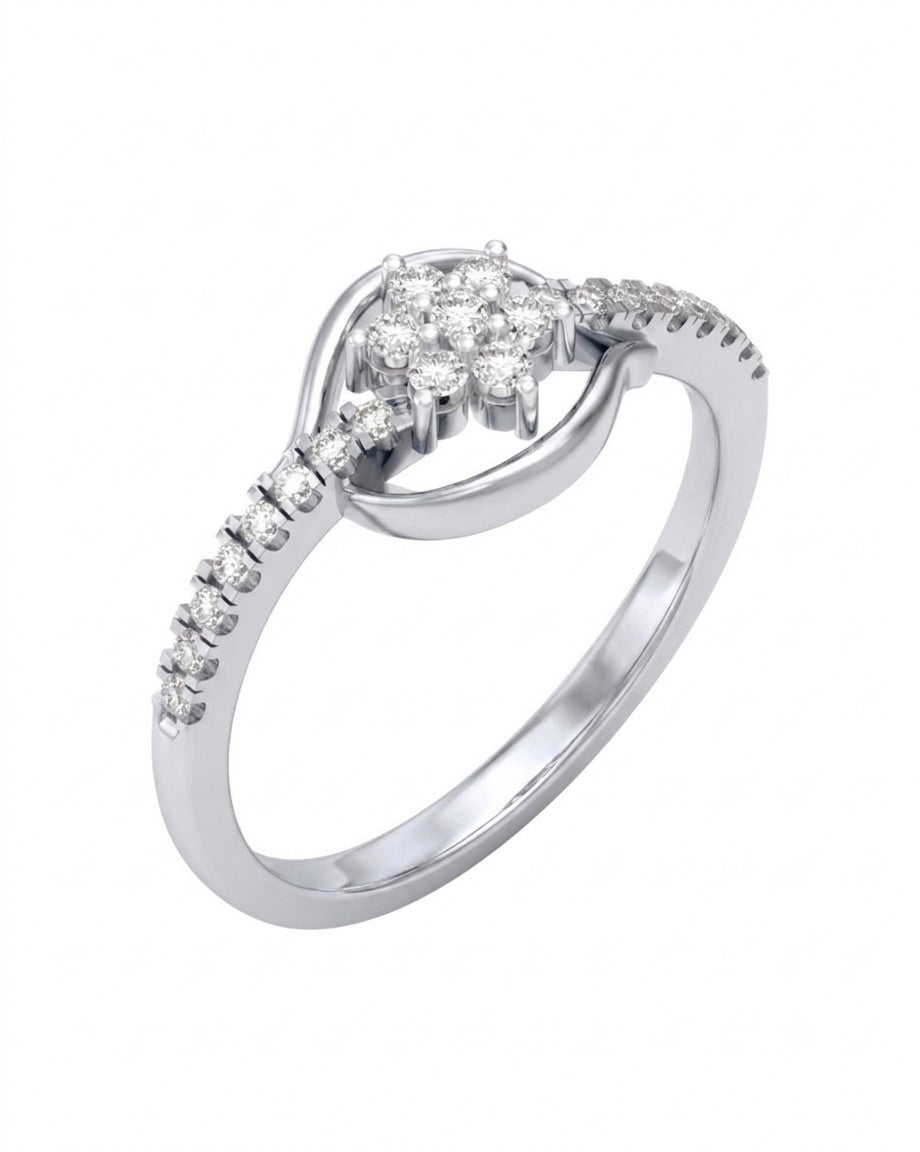 White gold and diamond with floral design on a white background.