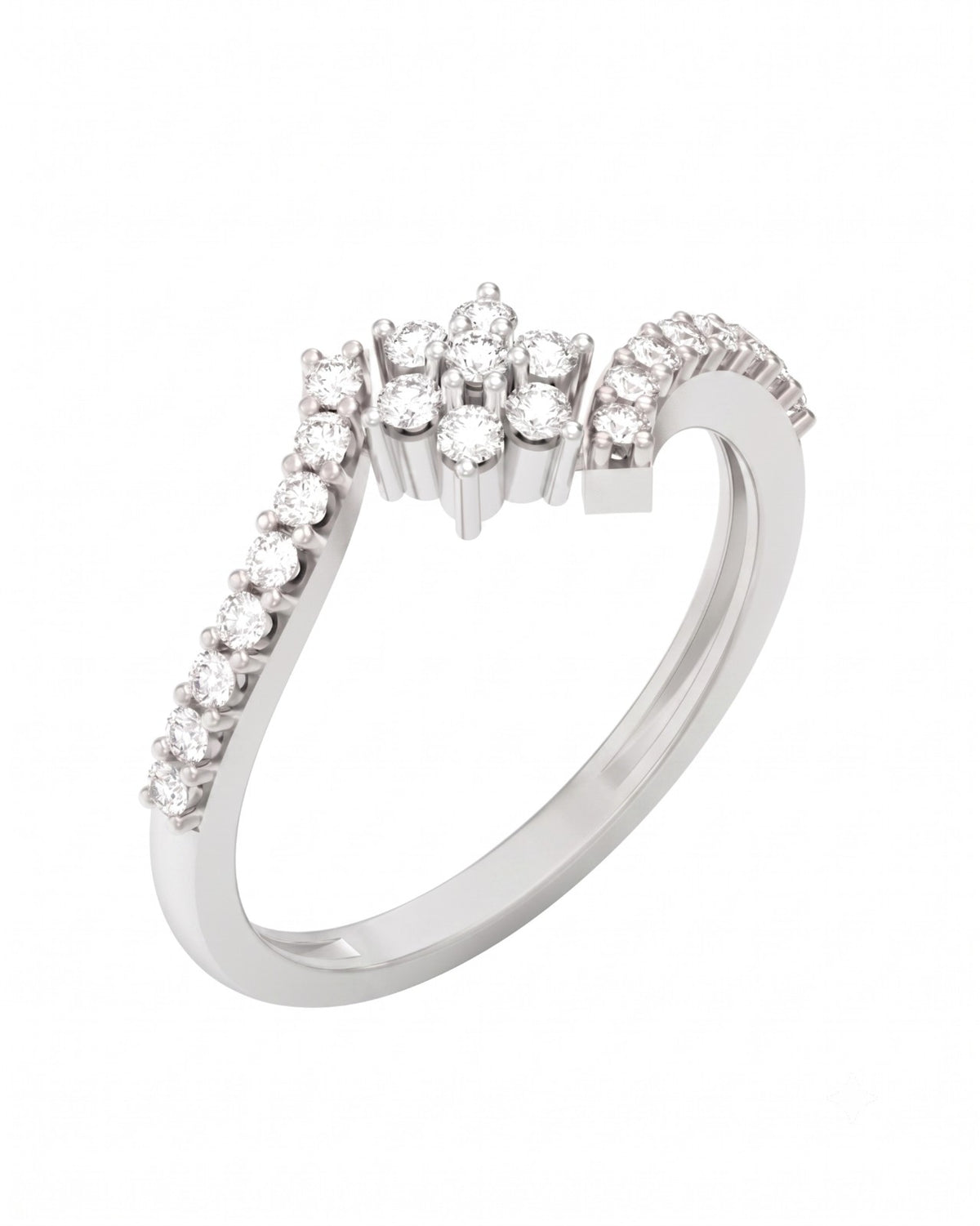 White gold and diamond with floral design on a white  baclground.