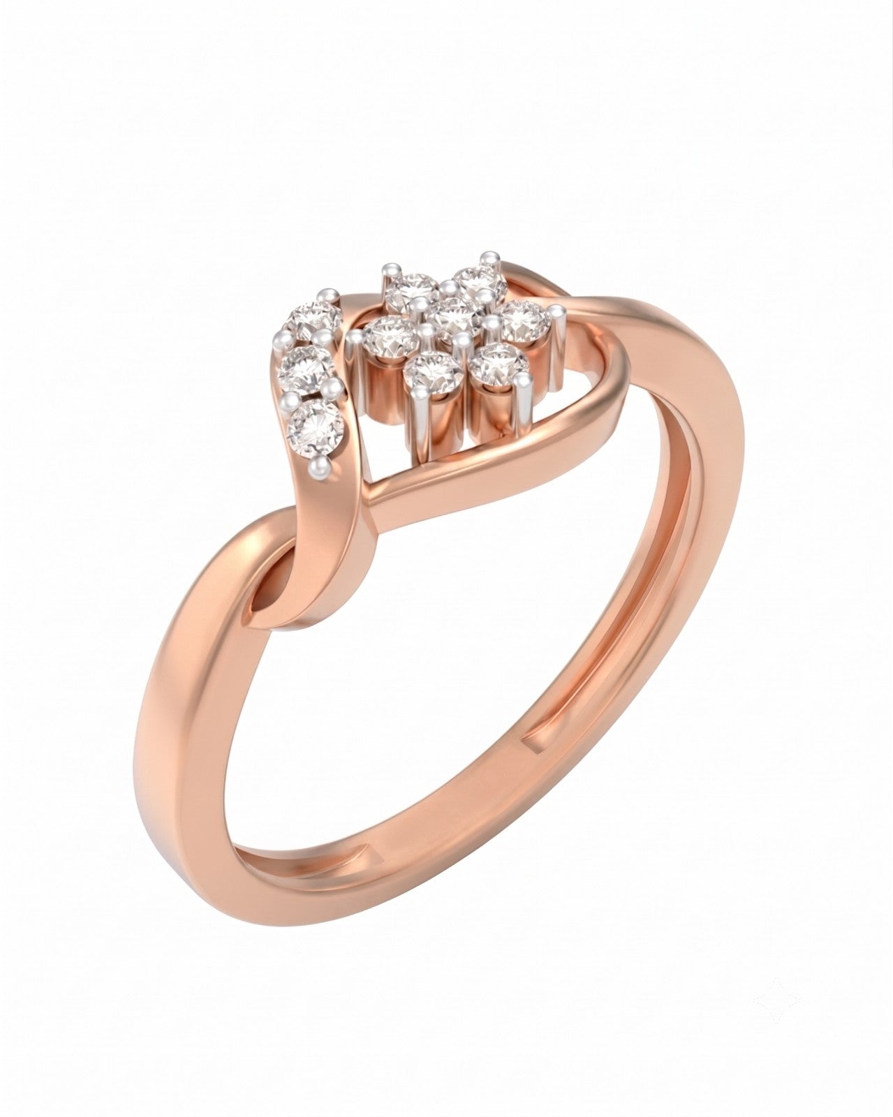 Rose gold and diamond with floral design on a white background.