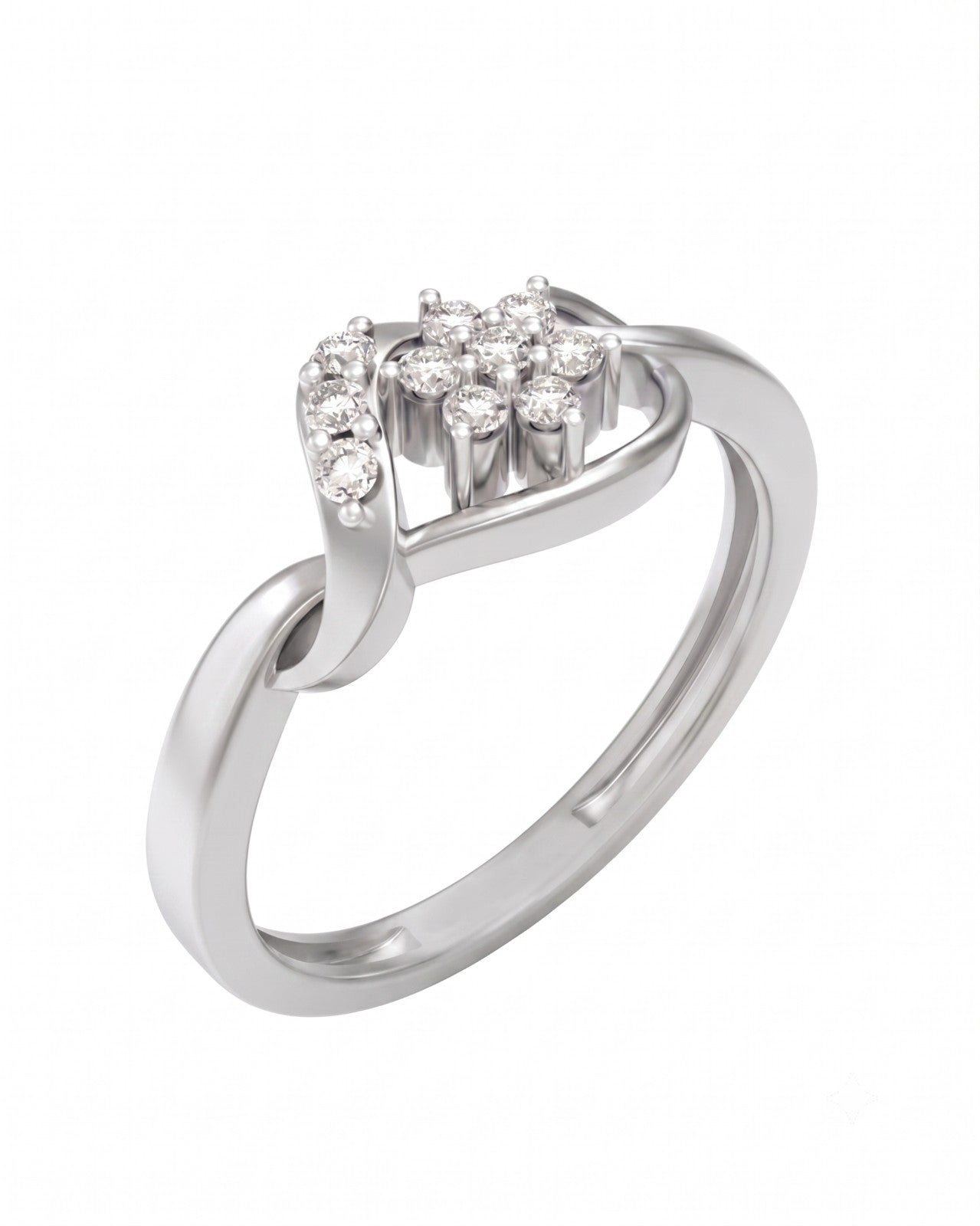 White gold and diamond with floral design on a white background.
