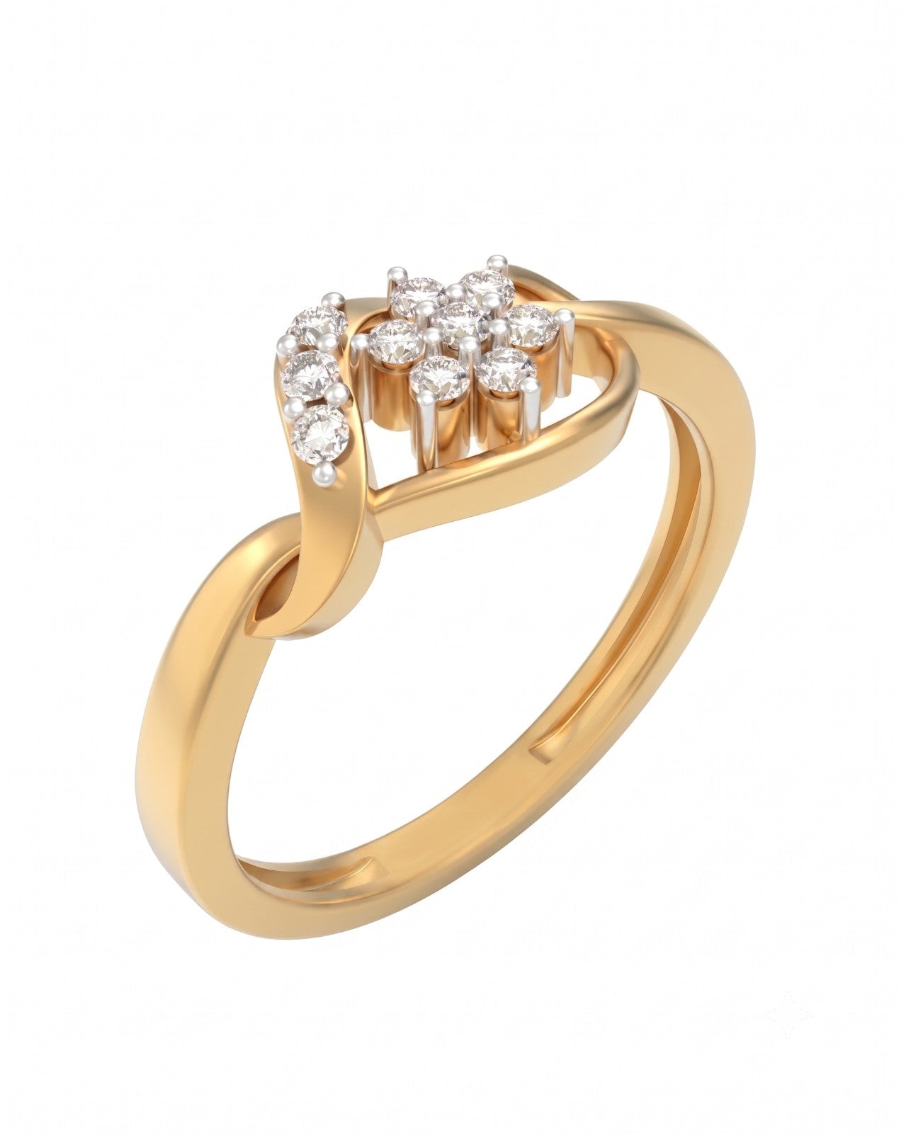 Yellow gold and diamond with floral design on a white background.