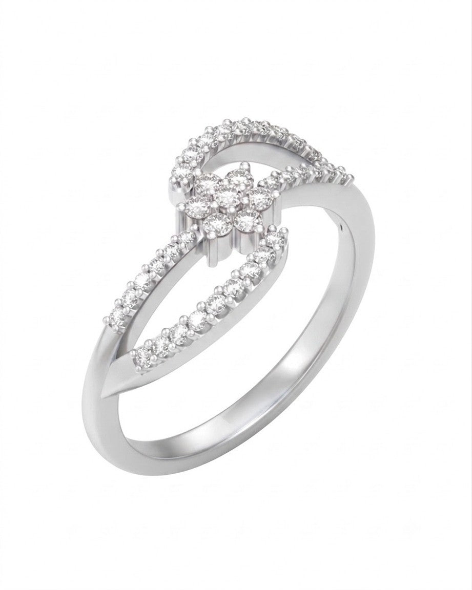 White gold and diamond with floral design on a white background