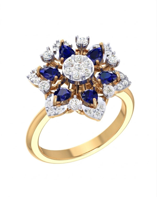 Gold & Diamond Sapphire Ring For Women KRC10861