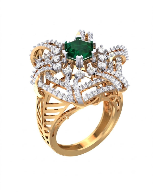 Gold & Diamond Gemstone Ring For Women KRC10863