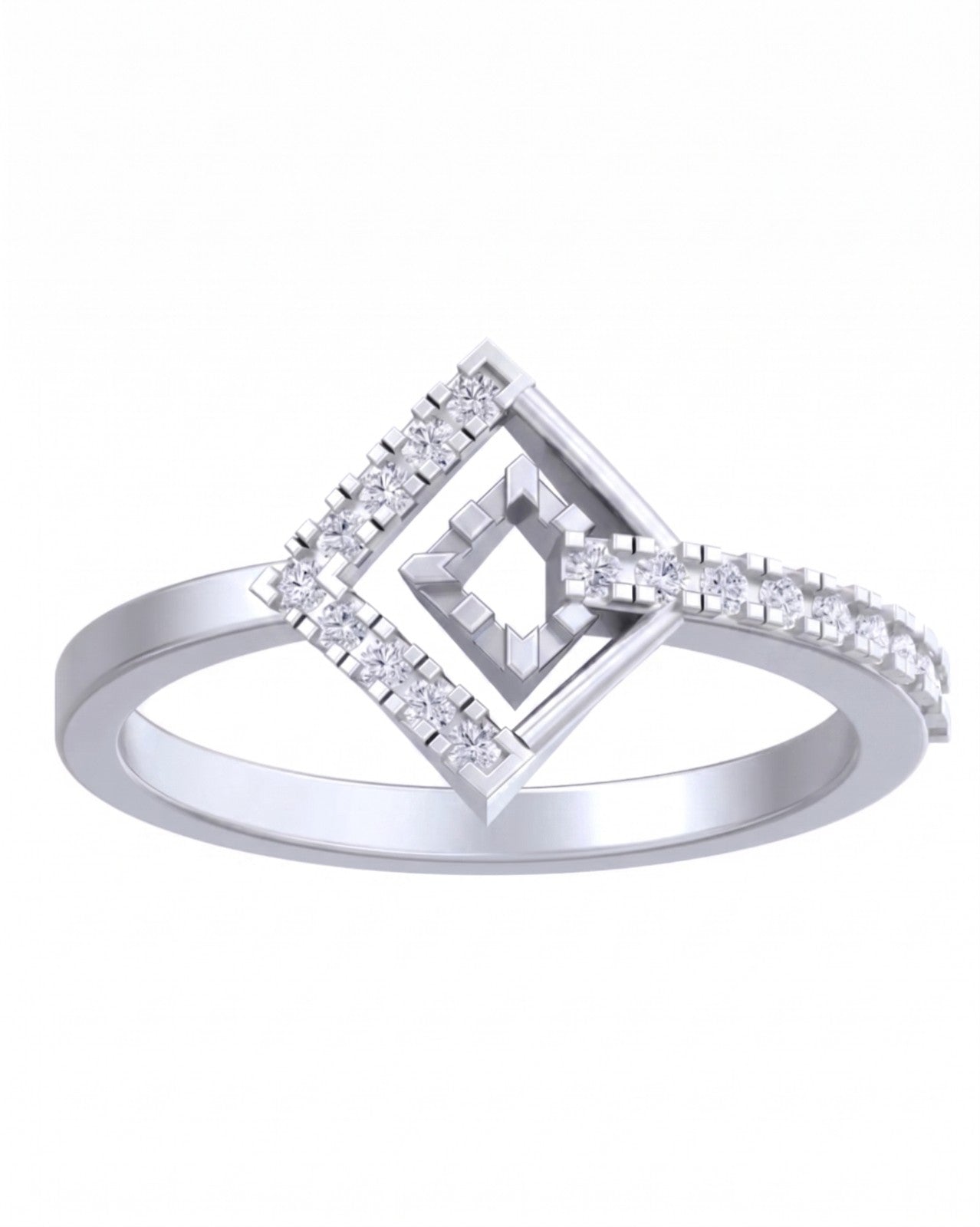 White gold and diamond women's ring on a white background.