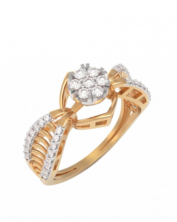 Gold & Diamond Cluster Ring For Women KRC10873