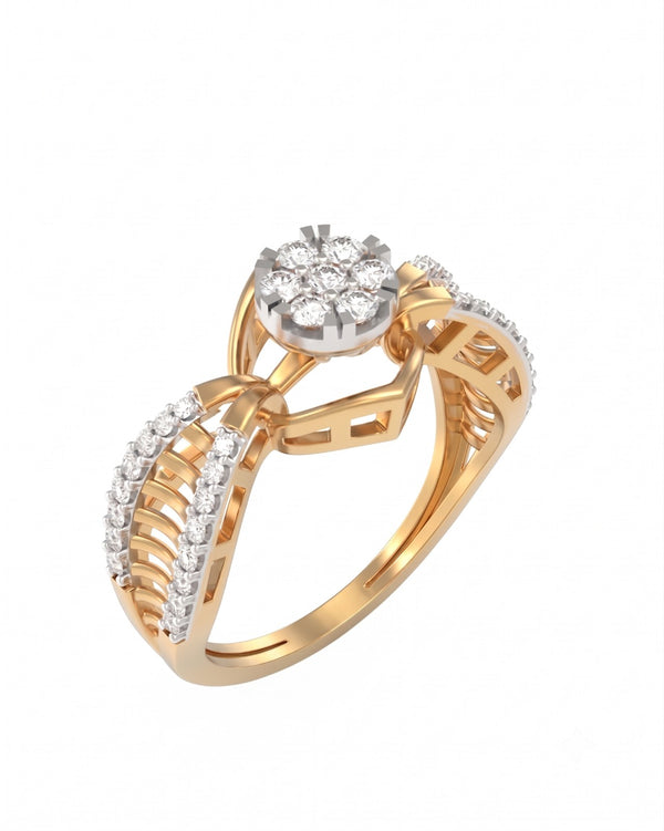 Gold & Diamond Custer Ring For Women KRC10874