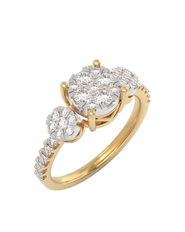 Gold & Diamond Cluster Ring For Women KRC10878
