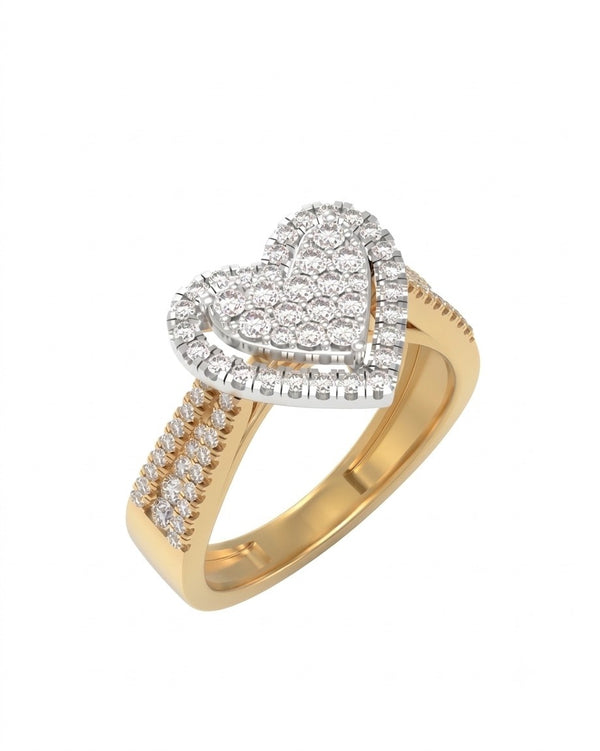 Gold & Diamond Heart-Shaped Ring For Women KRC10881