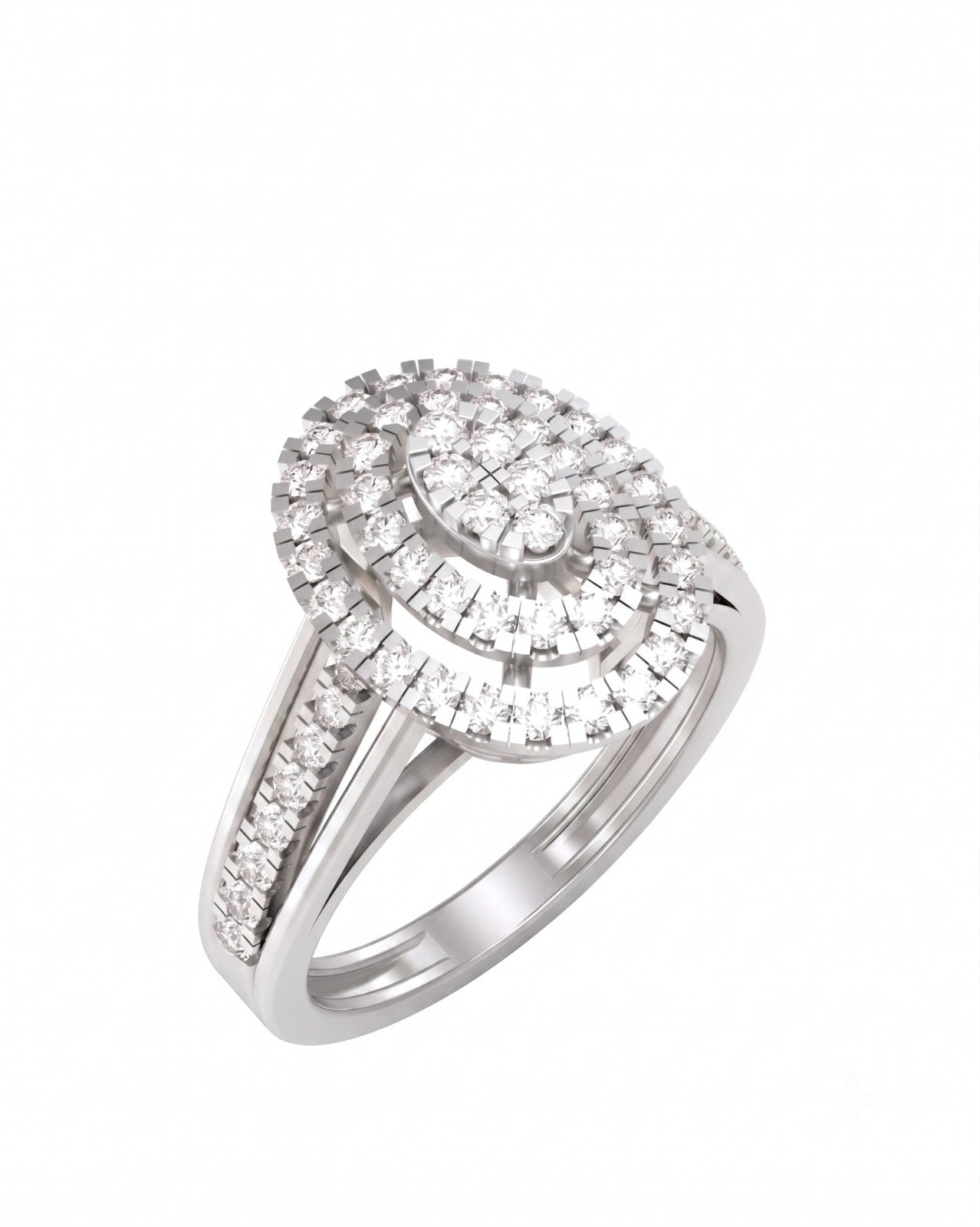 White gold ring with diamond accents on a white background.