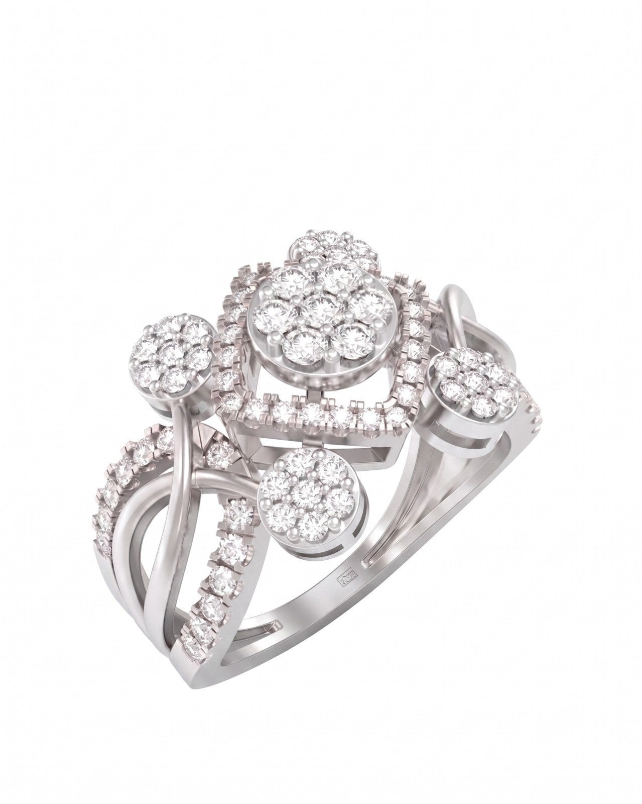 White gold and diamond women's ring  on a white background.