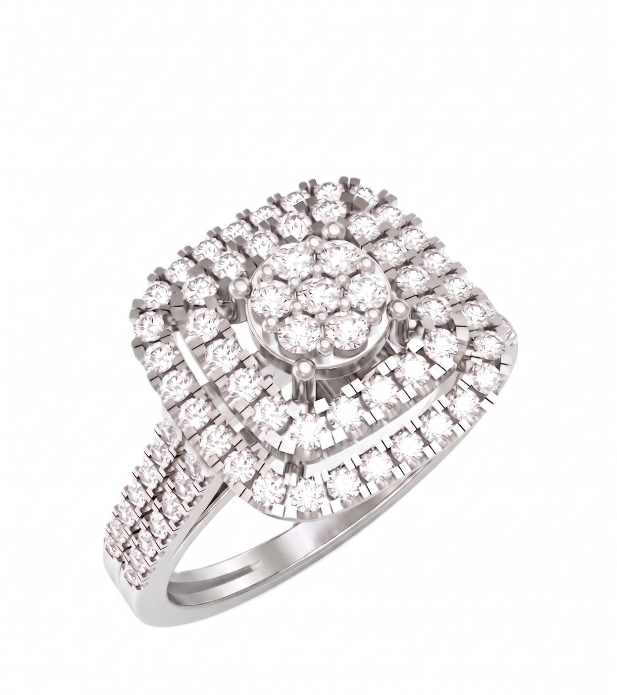 White gold ring with diamond accents on a white background.