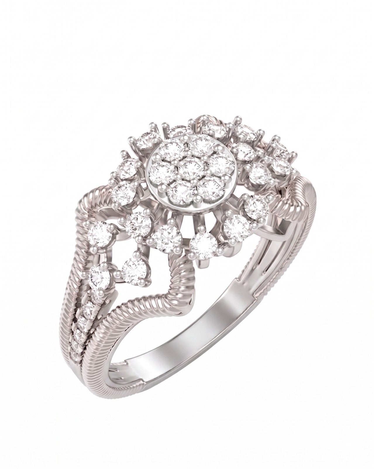 White gold and diamond with cluster on a white background.