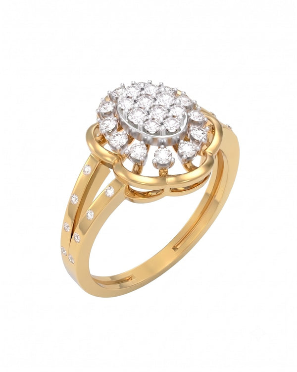 Gold & Diamond Floral Ring For Women KRC10908