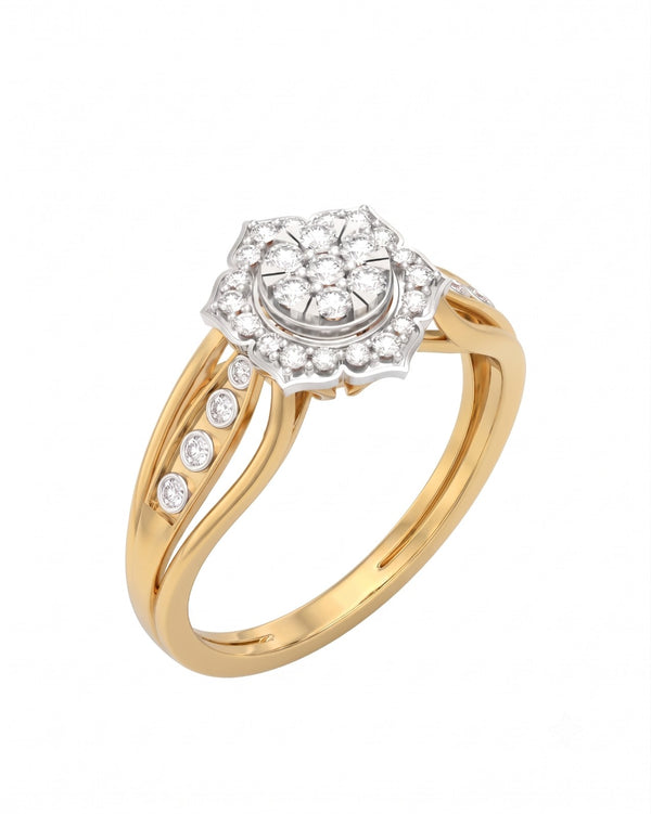 Gold & Diamond Floral Ring For Women KRC10910