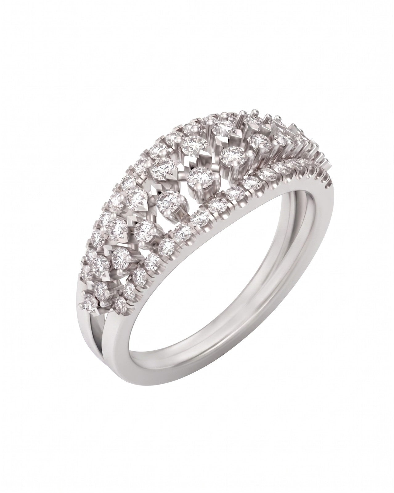 White gold ring with diamond accents on a white background