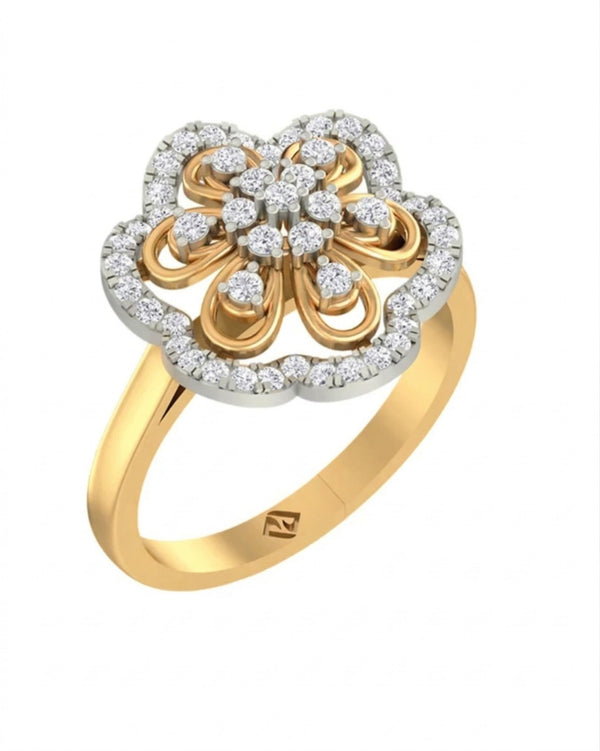 Gold & Diamond Floral Ring For Women KRC10918