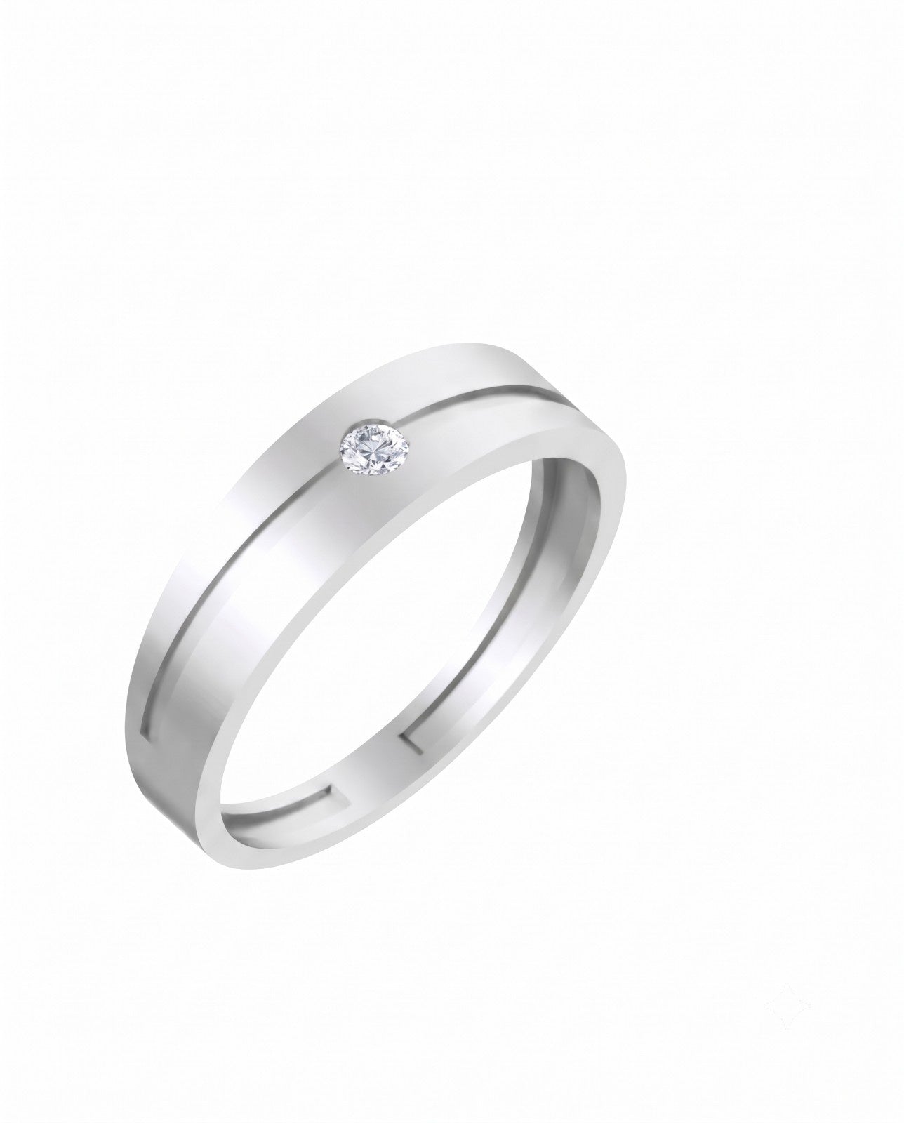 White gold men ring with a diamond on a white background.