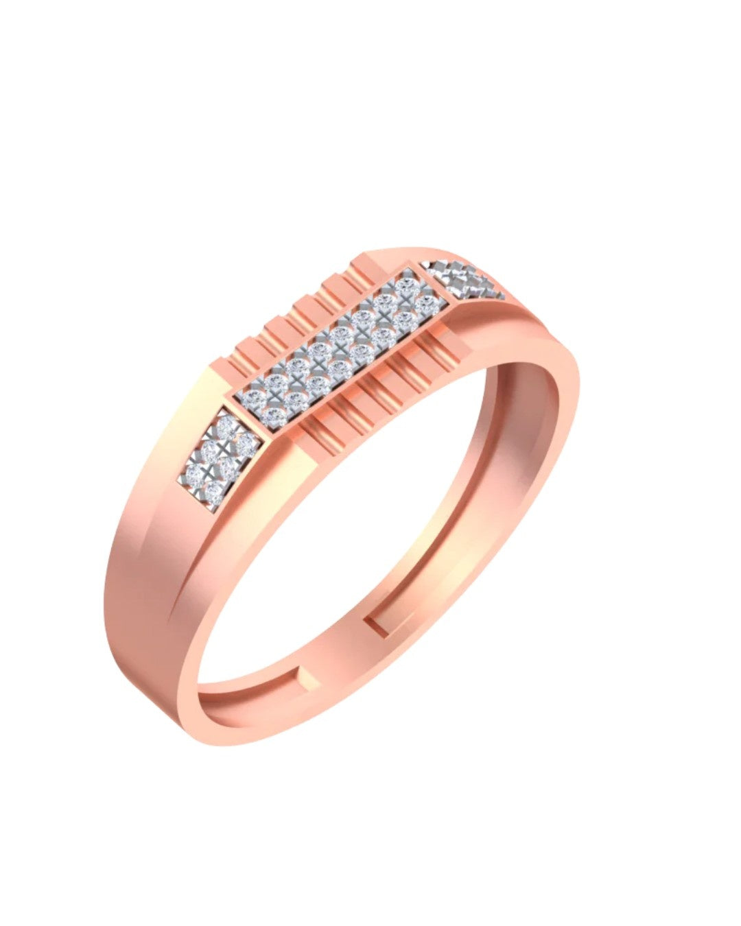 A rose gold ring with a textured channel-set diamond band, shown on a plain white background.