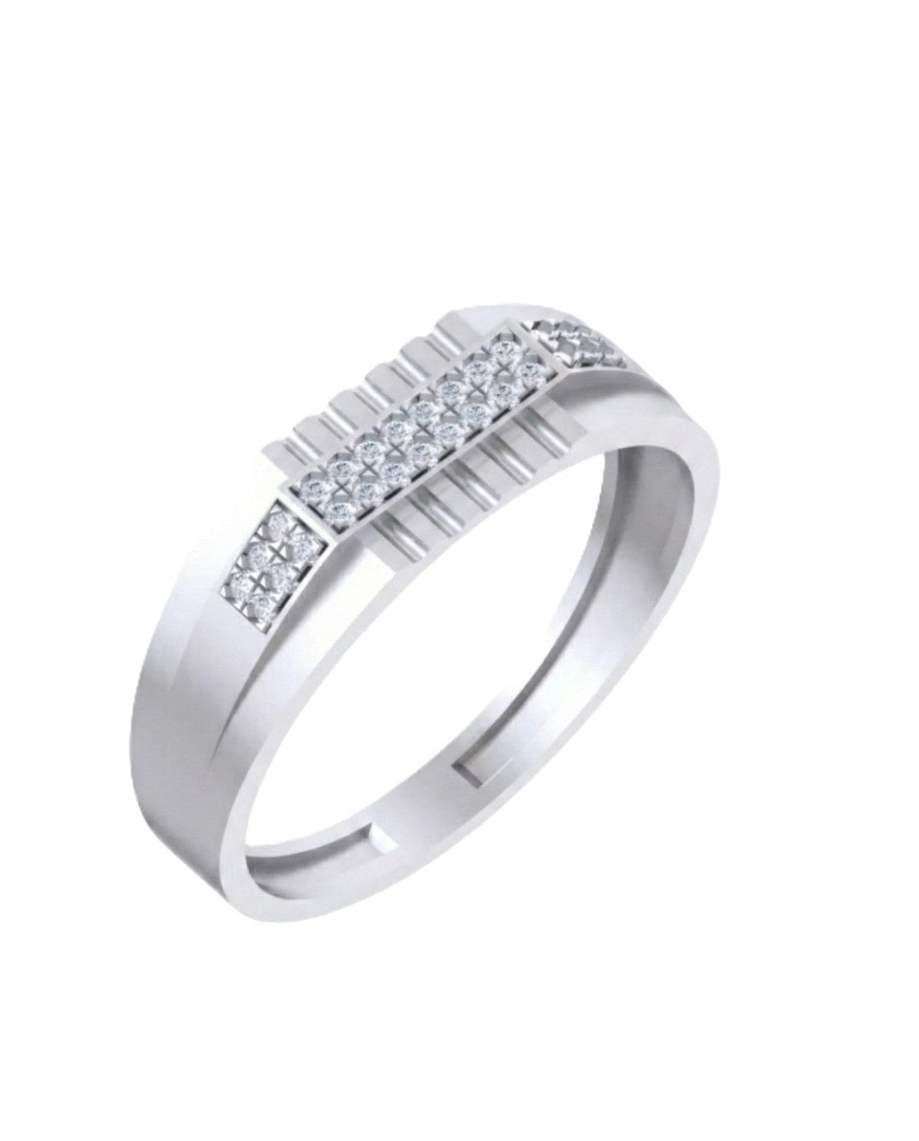 A white gold ring with a textured channel-set diamond band, shown on a plain white background.