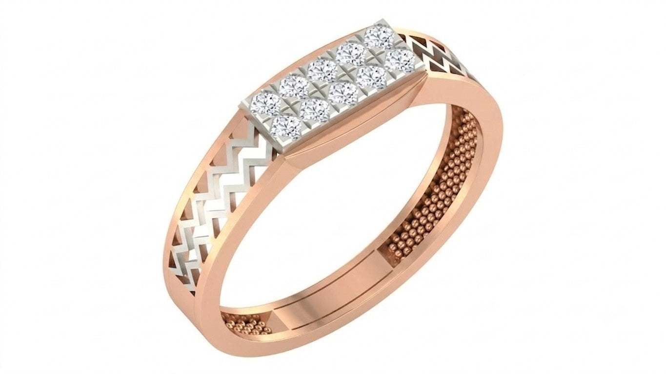 Rose gold and diamond band with rectangle cluster on a white background.